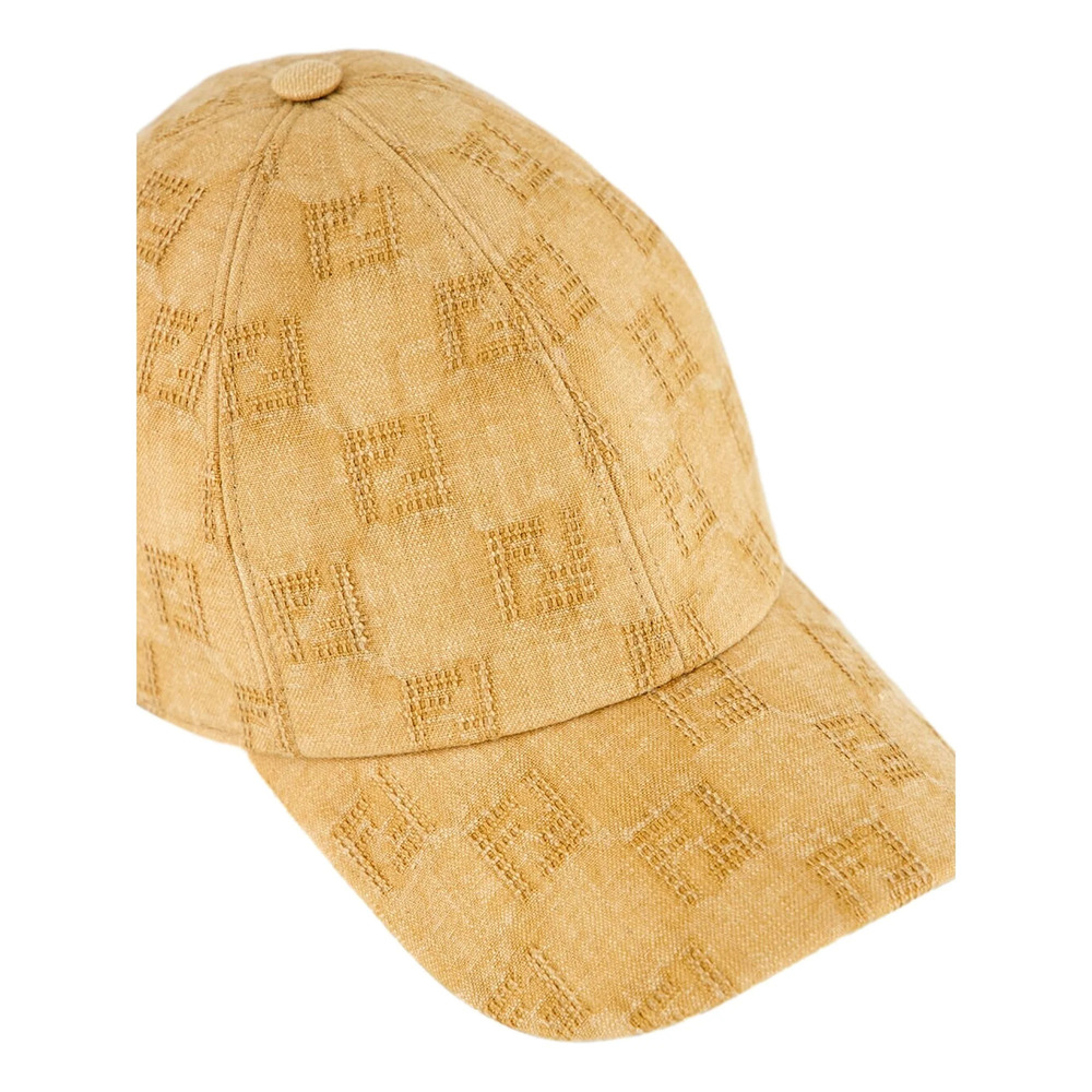 Fendi FF Canvas Baseball Cap in Mustard Tan
